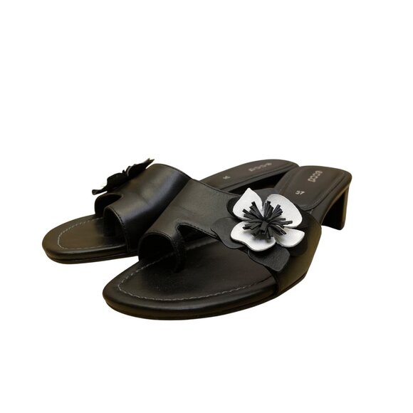 Ecco Women’s Black Leather Flower Accent Open-Toe Mule Sandals Size 37 - Picture 3 of 9